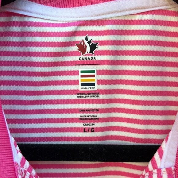 Hudson’s Bay Golf Canada Pink and White Striped Sleeveless Golf Polo Sz L - Picture 4 of 6